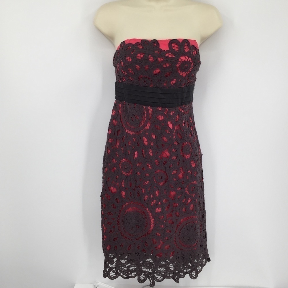 Anthropologie Floreat gray lace pink dress strapless new 4P PETITE 4